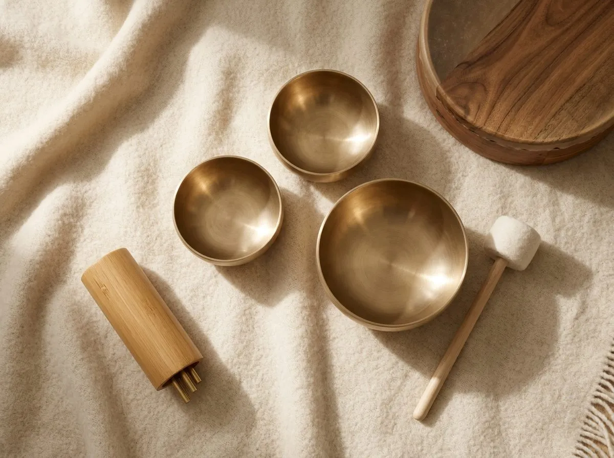 Sound Healing sessie met klankschalen en instrumenten